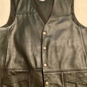 Authentic Vintage Harley Davidson Black Leather Snap Front Vest, L, USA Made